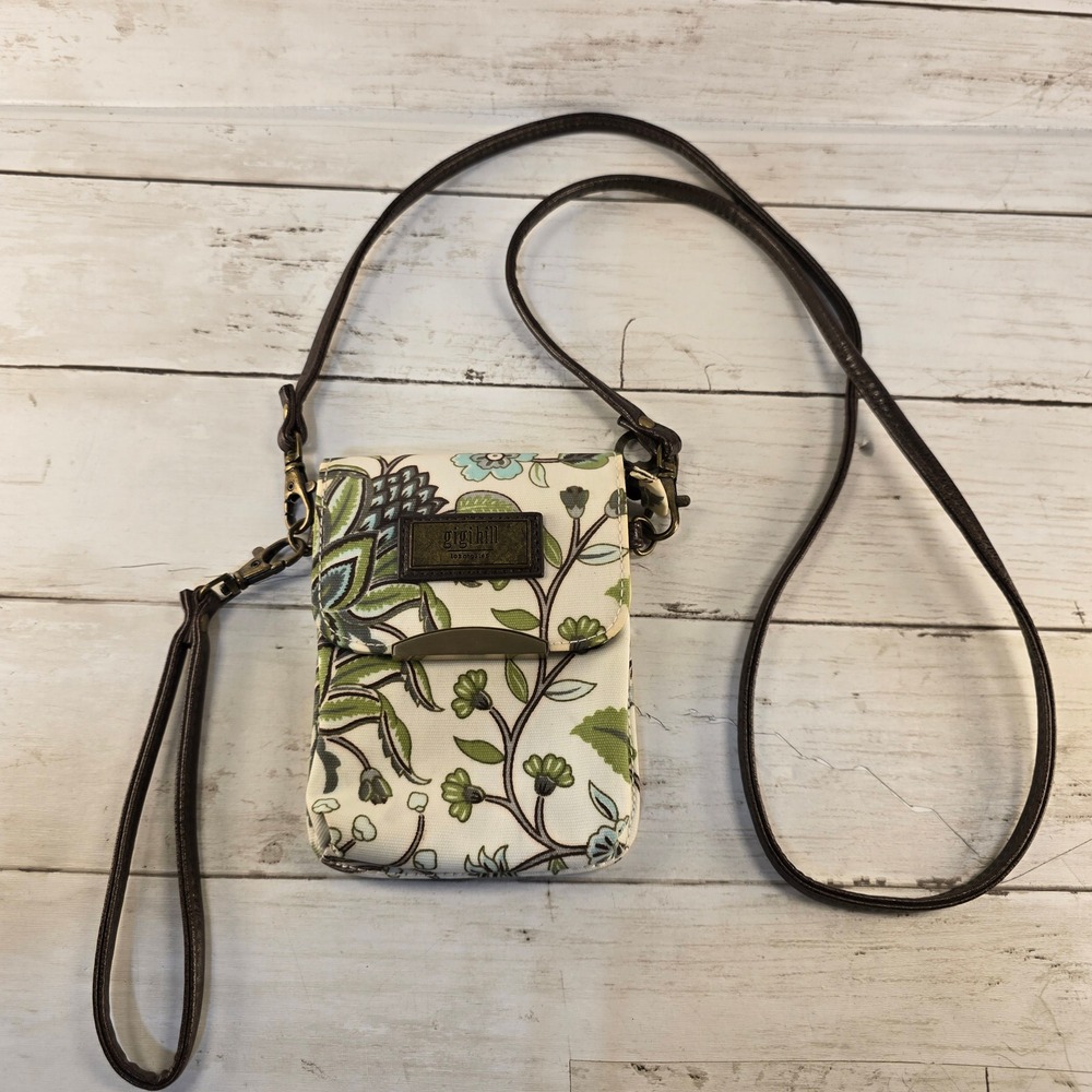 Gigi Hill Los Angeles Floral Paisley Crossbody Phone Bag Wallet Green Blue Cream